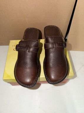 Women's Brown Leather Mule Clogs